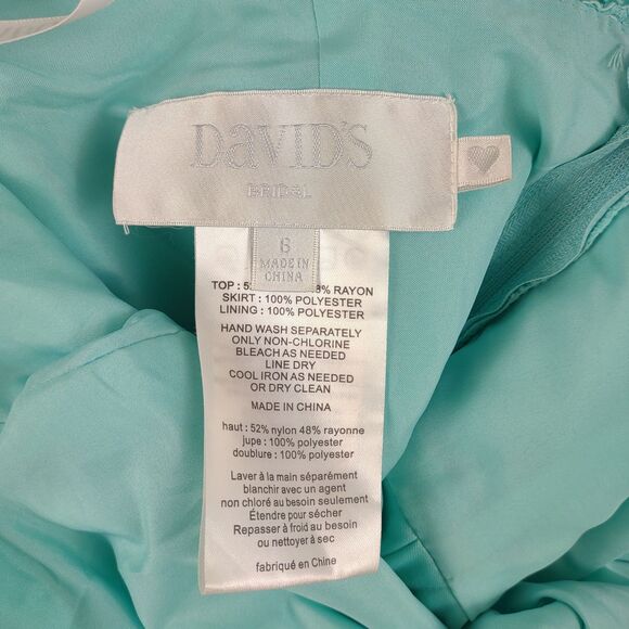 David's Bridal Short Lace Mesh Dress with Halter Neckline, Aqua, Missy Sz 6 Prom - Picture 6 of 7